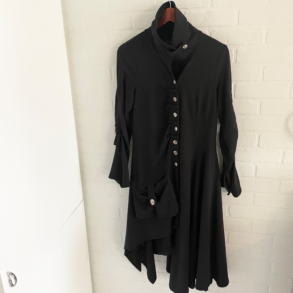 Y2K Gothic Redingote Coat Asymmetrical Button Jacket Lightweight Elloquent Sz M - Picture 3 of 16